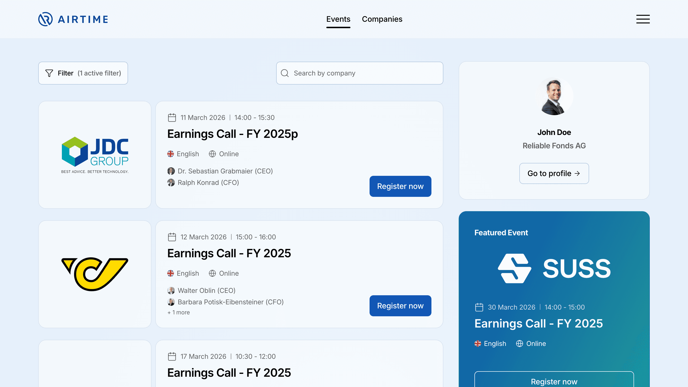 AIRTIME Investor Relations platform screenshot